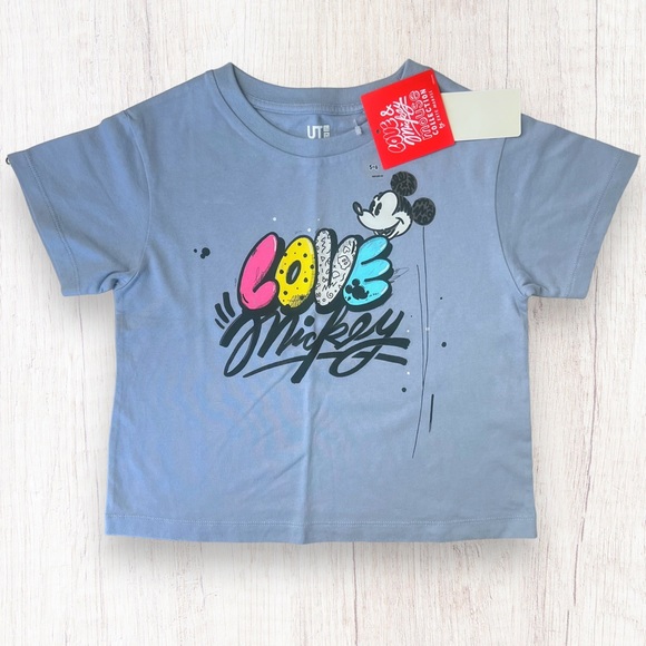 UNIQLO Disney Girls Blue Mickey Mouse T-Shirt by Kate Moross - Picture 1 of 11